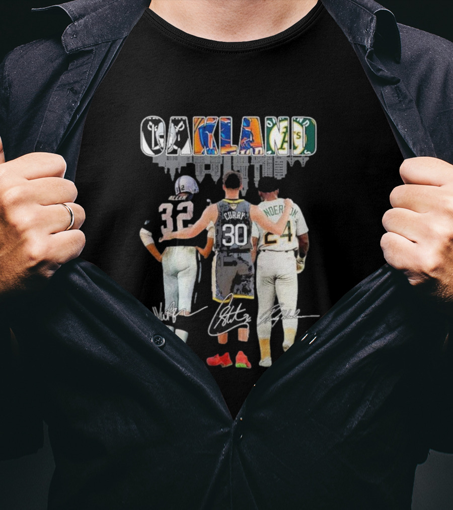 Oakland Marcus Allen Stephen Curry Rickey Henderson Signatures T-Shirt