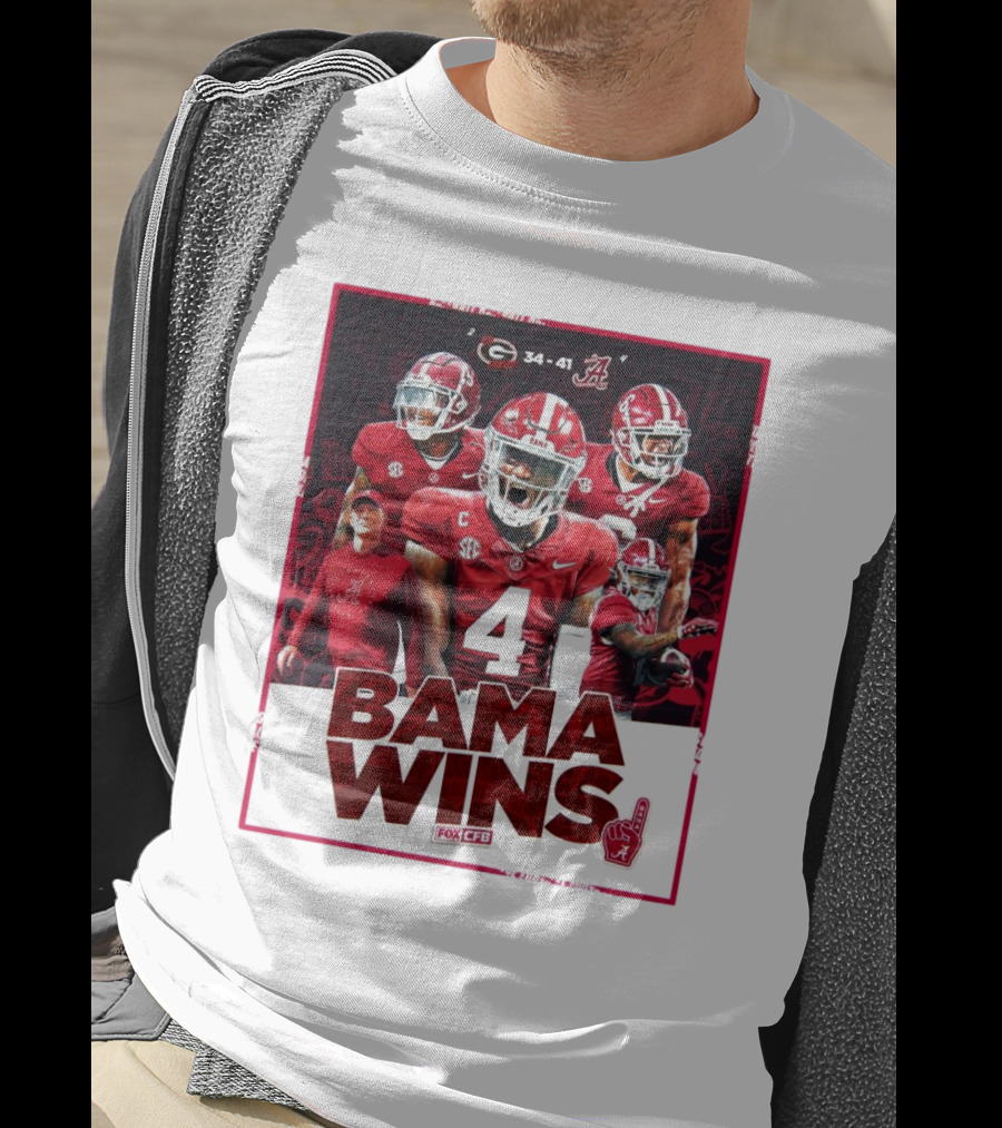 Bama Wins Alabama Crimson Tide 41-34 Georgia Bulldogs Fox CFB T-Shirt