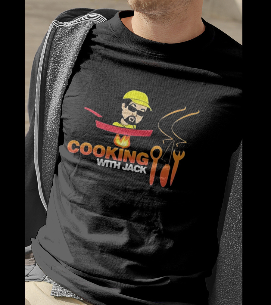 Daramgar Cooking With Jack Chef Hat Pan Fork Spoon Flame T-Shirt