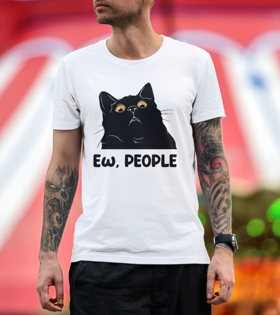Ew People Cat Black Silhouette with Yellow Eyes T-Shirt