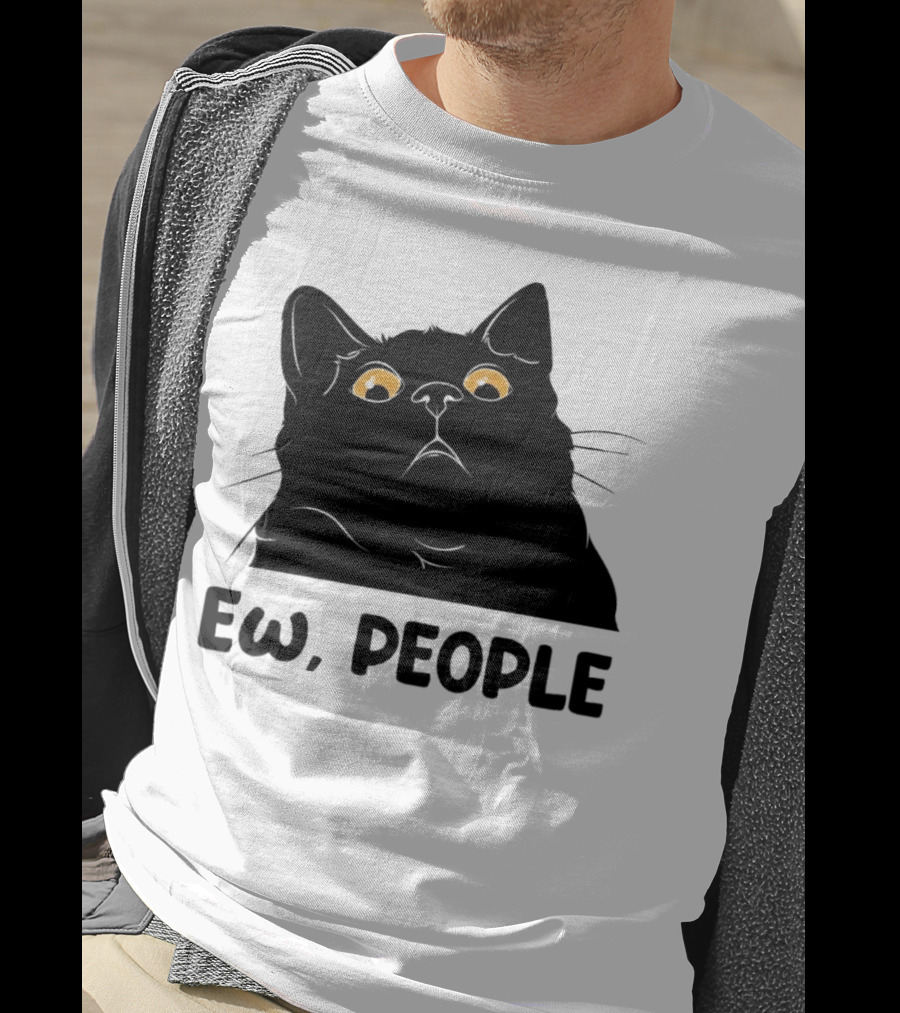 Ew People Cat Black Silhouette With Yellow Eyes T-Shirt