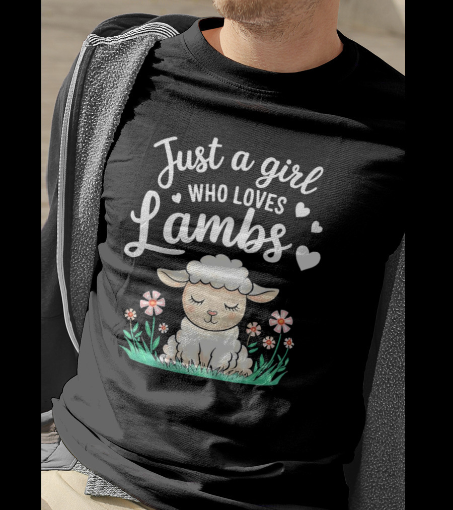 Just A Girl Who Loves Lambs Cute Animals Lover With Hearts And Flowers T-Shirt