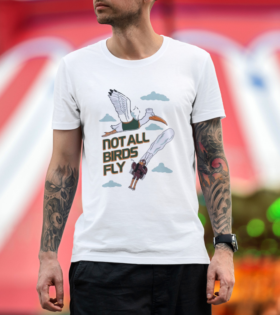Miami Hurricanes Not All Birds Fly Ibis and Jetpack Seagull Clouds T-Shirt