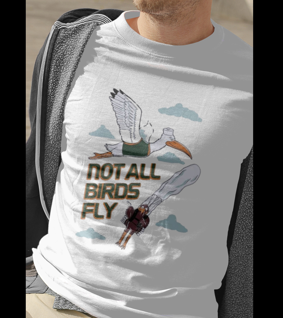 Miami Hurricanes Not All Birds Fly Ibis And Jetpack Seagull Clouds T-Shirt