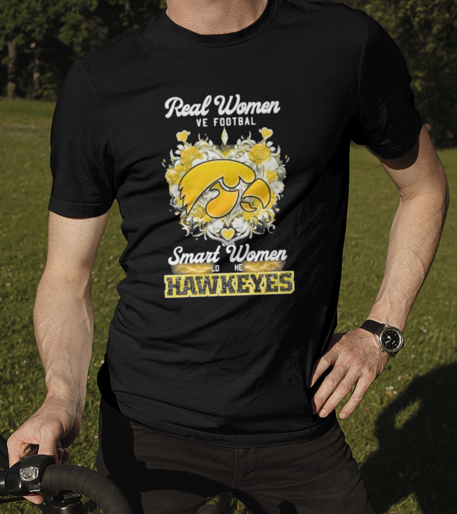 Real Women Love Football Smart Women Love The Hawkeyes Yellow Rose Heart T-Shirt