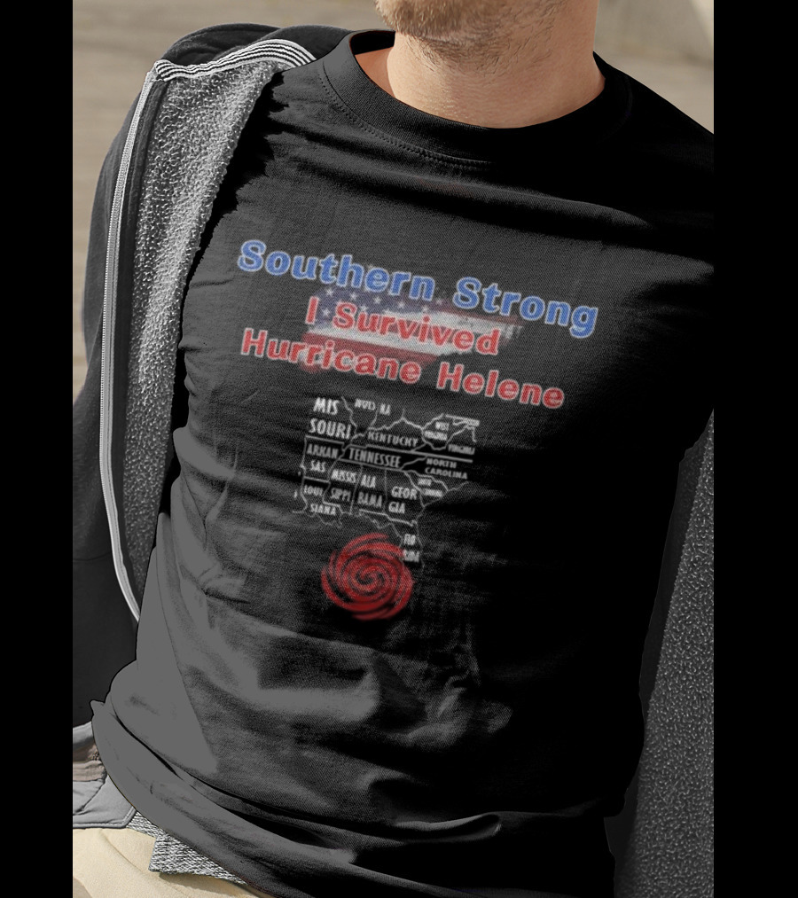 Southern Strong I Survived Hurricane Helene American Map Red Spiral Southeast States T-Shirt