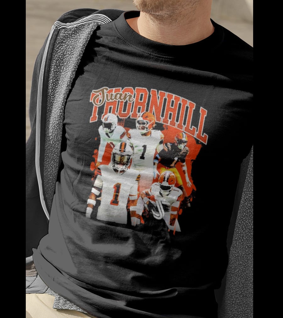 Juan Thornhill Football Player Orange And Black Action Collage T-Shirt