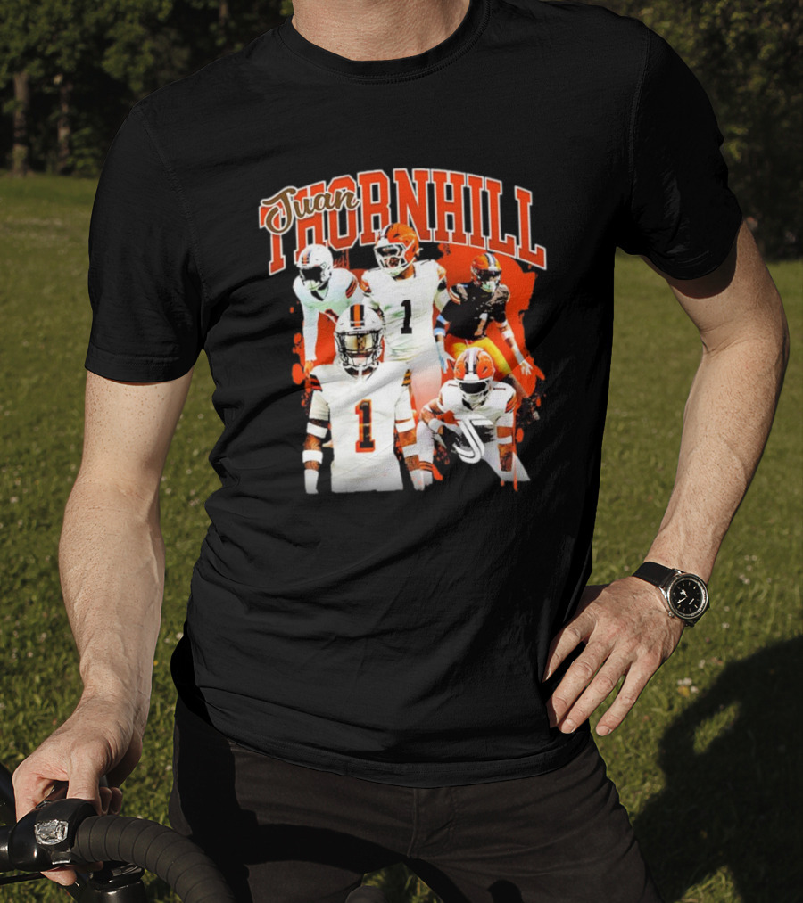 Juan Thornhill Football Player Orange And Black Action Collage T-Shirt