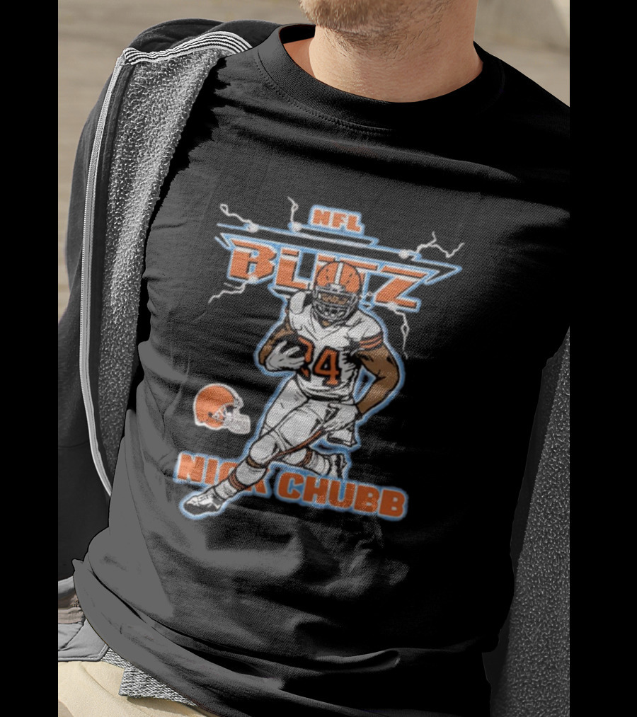 Nick Chubb Cleveland Browns NFL Blitz 24 Lightning T-Shirt