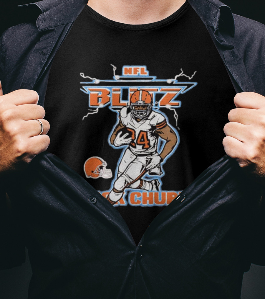 Nick Chubb Cleveland Browns NFL Blitz 24 Lightning T-Shirt