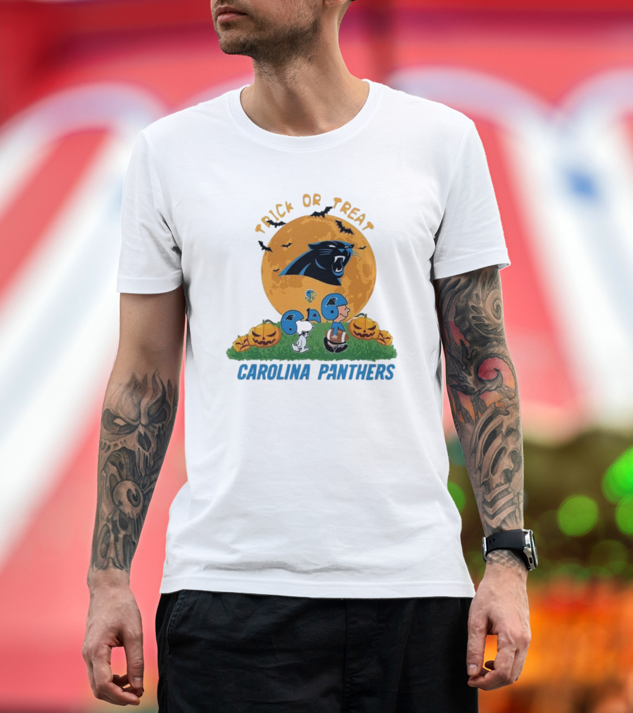 Trick Or Treat Snoopy And Charlie Brown Carolina Panthers Halloween T-Shirt