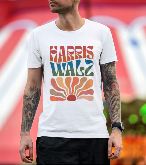 Premium T-Shirt: Harris Walz Retro Colorful Flower Power T-Shirt Harris Walz Retro Colorful Flower Power T-Shirt