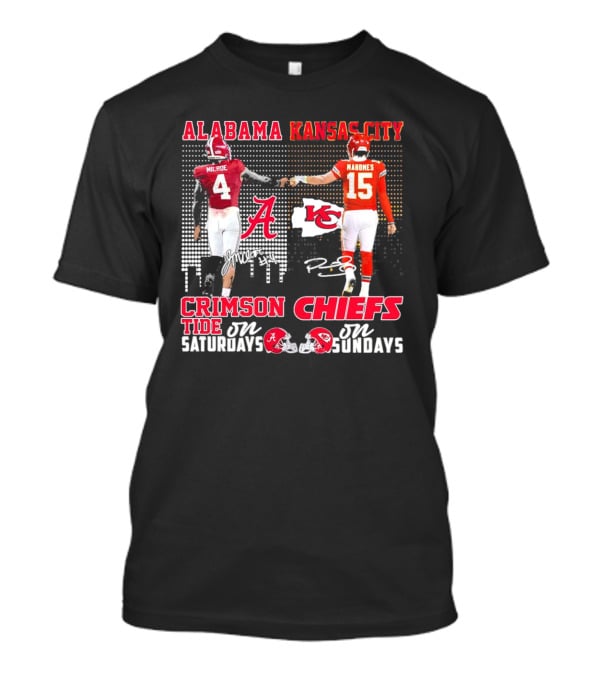 Alabama Crimson Tide Jalen Milroe Saturdays X Kansas City Chiefs Patrick Mahomes Sundays T-Shirt