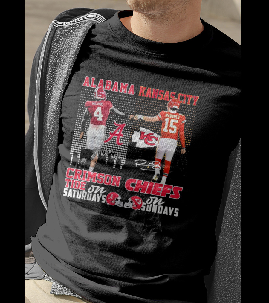 Alabama Crimson Tide Jalen Milroe Saturdays X Kansas City Chiefs Patrick Mahomes Sundays T-Shirt