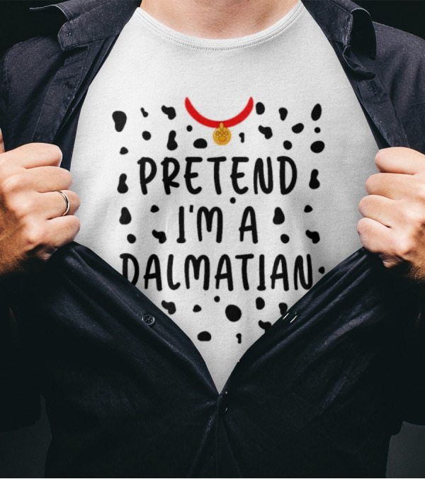 Pretend I'm A Dalmatian Funny Lazy Halloween Costume Dog Spots Red Collar T-Shirt