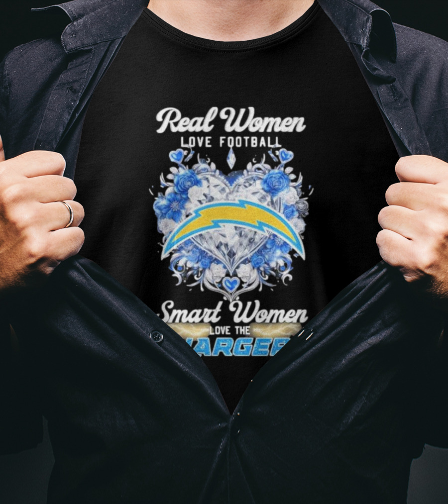 Real Women Love Football Smart Women Love The Chargers X Floral Hearts And Roses T-Shirt