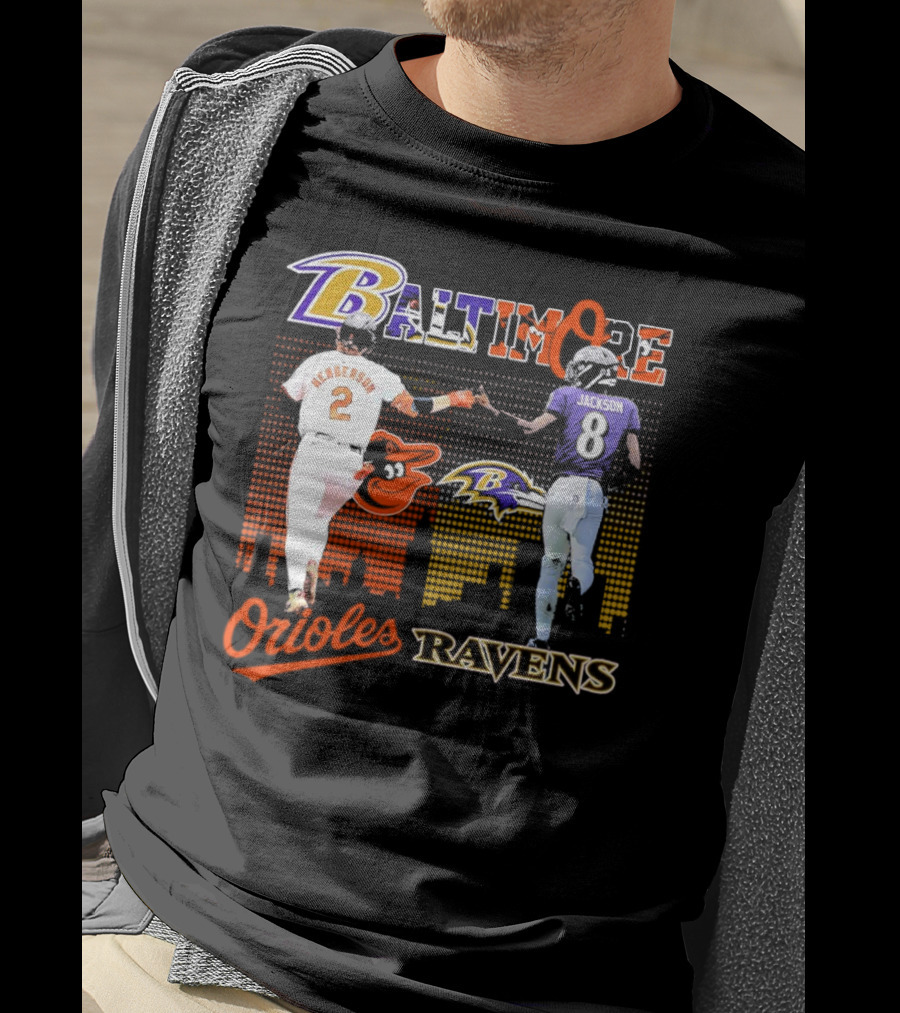 Baltimore Orioles Gunnar Henderson Baltimore Ravens Lamar Jackson City Skyline T-Shirt