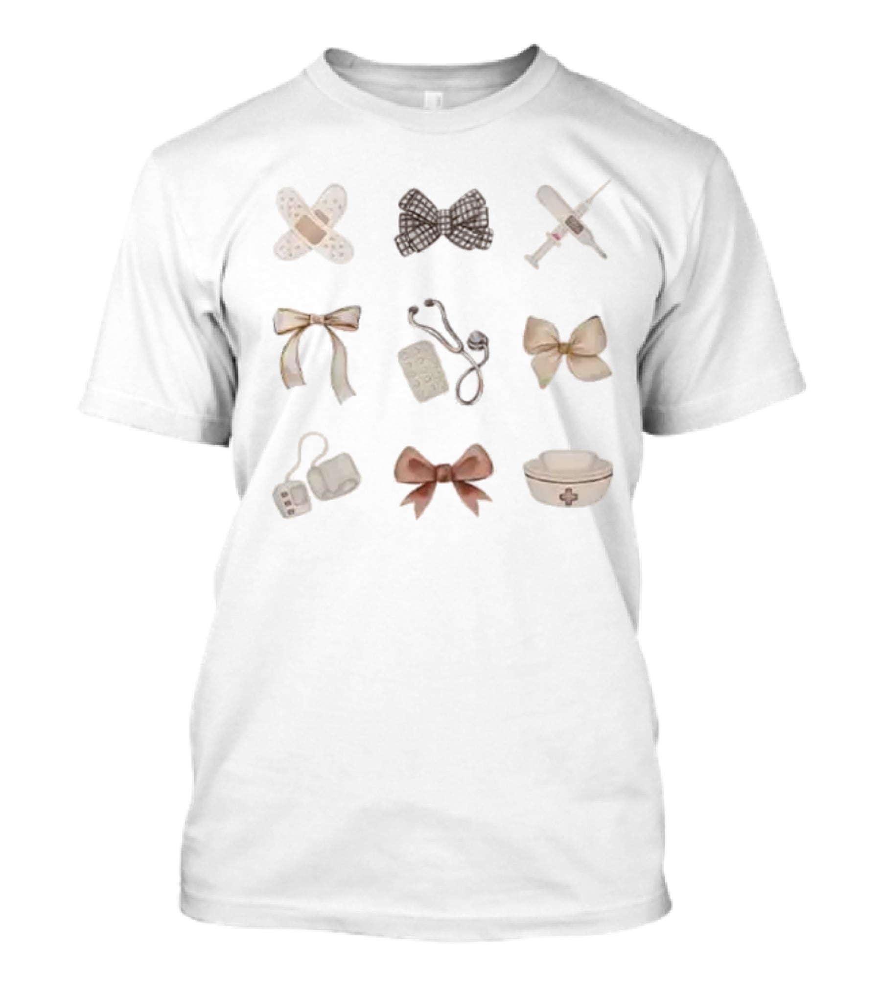 Fall Nurse Nursing Bandages Bows Syringe Pill Nurse Cap T-Shirt