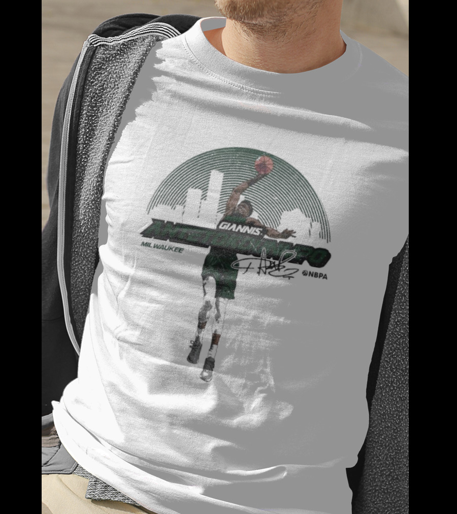 Giannis Antetokounmpo Milwaukee Skyline Signature @NBPA T-Shirt
