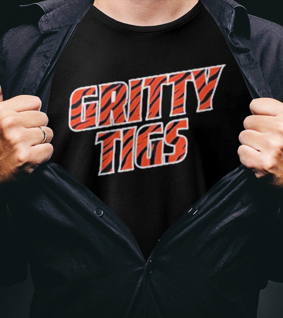 Gritty Tigs Detroit Tigers Baseball Tiger Stripe Text T-Shirt
