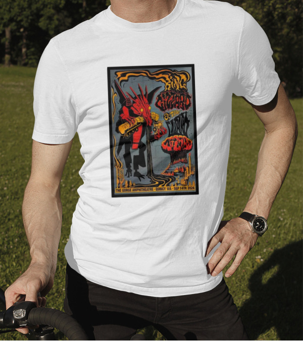 King Gizzard And The Lizard Wizard The Gorge Amphitheatre Quincy WA Sep 14th 2024 Monster Red Yellow Rock T-Shirt