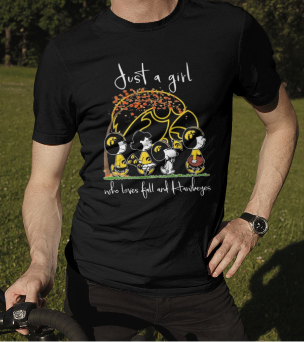 Just A Girl Who Loves Fall And Hawkeyes Peanuts Characters T-Shirt