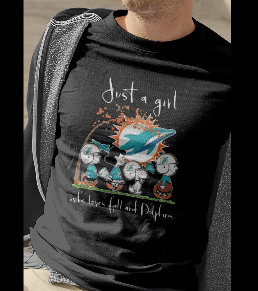 Just A Girl Who Loves Fall And Dolphins Peanuts Characters Miami T-Shirt