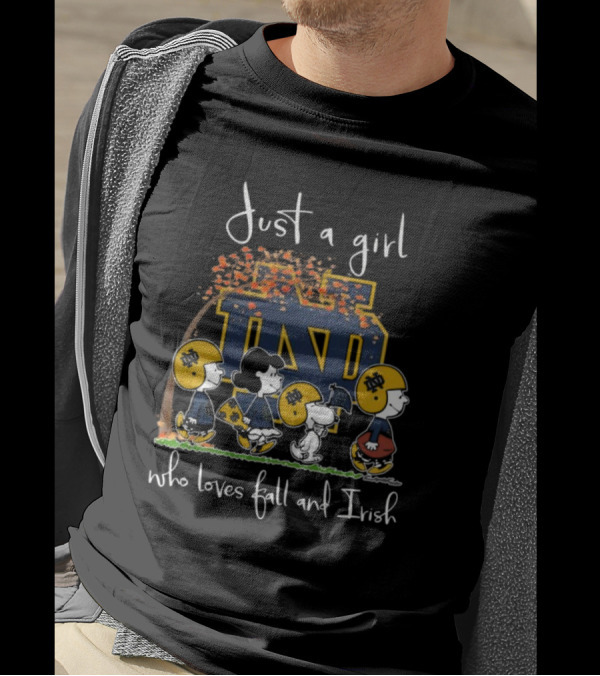 Just A Girl Who Loves Fall And Irish Peanuts Characters Notre Dame Fighting Irish T-Shirt