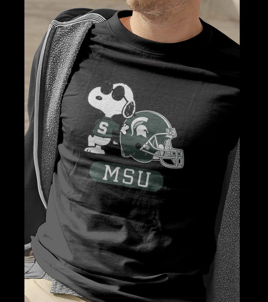 Peanuts Snoopy Joe Cool MSU Michigan State Spartans Football T-Shirt