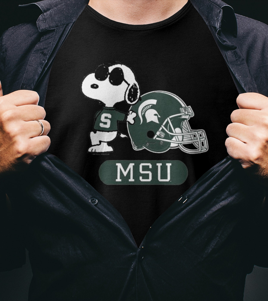 Peanuts Snoopy Joe Cool MSU Michigan State Spartans Football T-Shirt