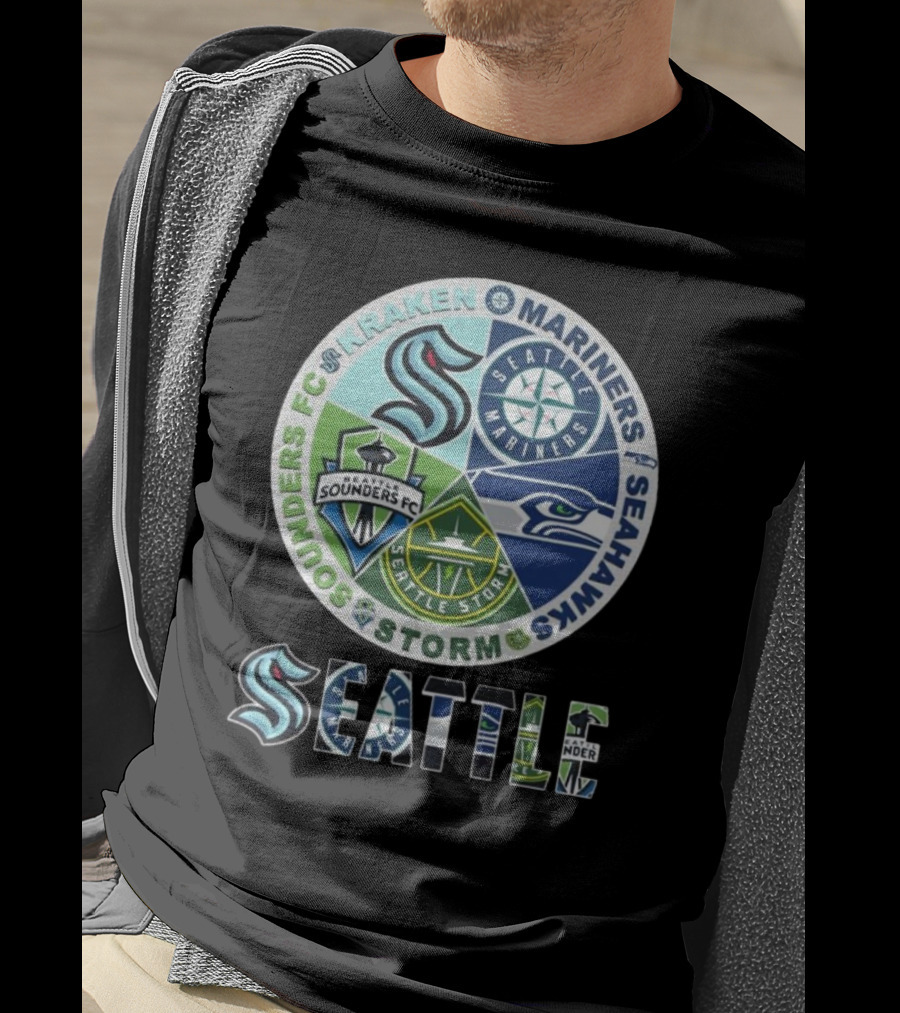 Seattle Kraken Mariners Sounders FC Storm Seahawks Logo T-Shirt