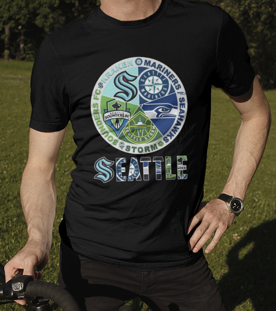 Seattle Kraken Mariners Sounders FC Storm Seahawks Logo T-Shirt
