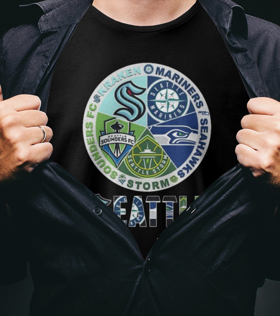 Seattle Kraken Mariners Sounders FC Storm Seahawks Logo T-Shirt