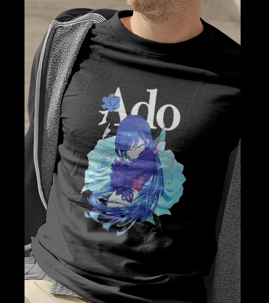 Ado Roses Pose Blue Hair Art Japanese Singer Anime T-Shirt