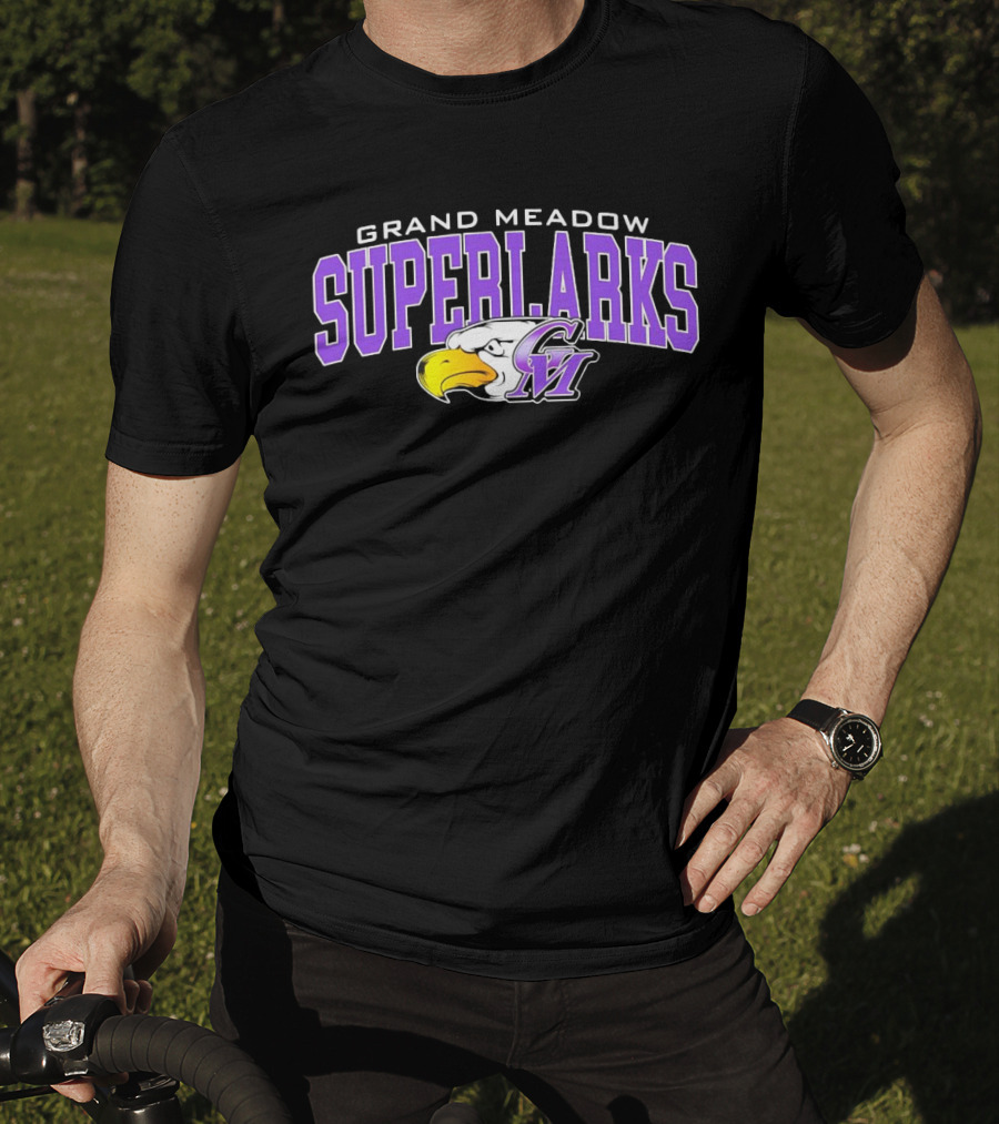 Grand Meadow Superlarks GM Eagle Logo Purple And Yellow T-Shirt