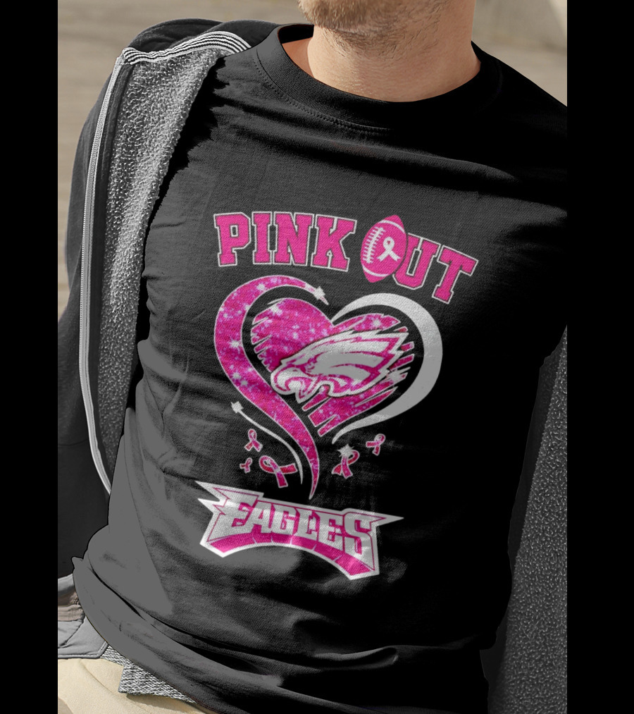 Philadelphia Eagles Pink Out Breast Cancer Awareness Heart T-Shirt