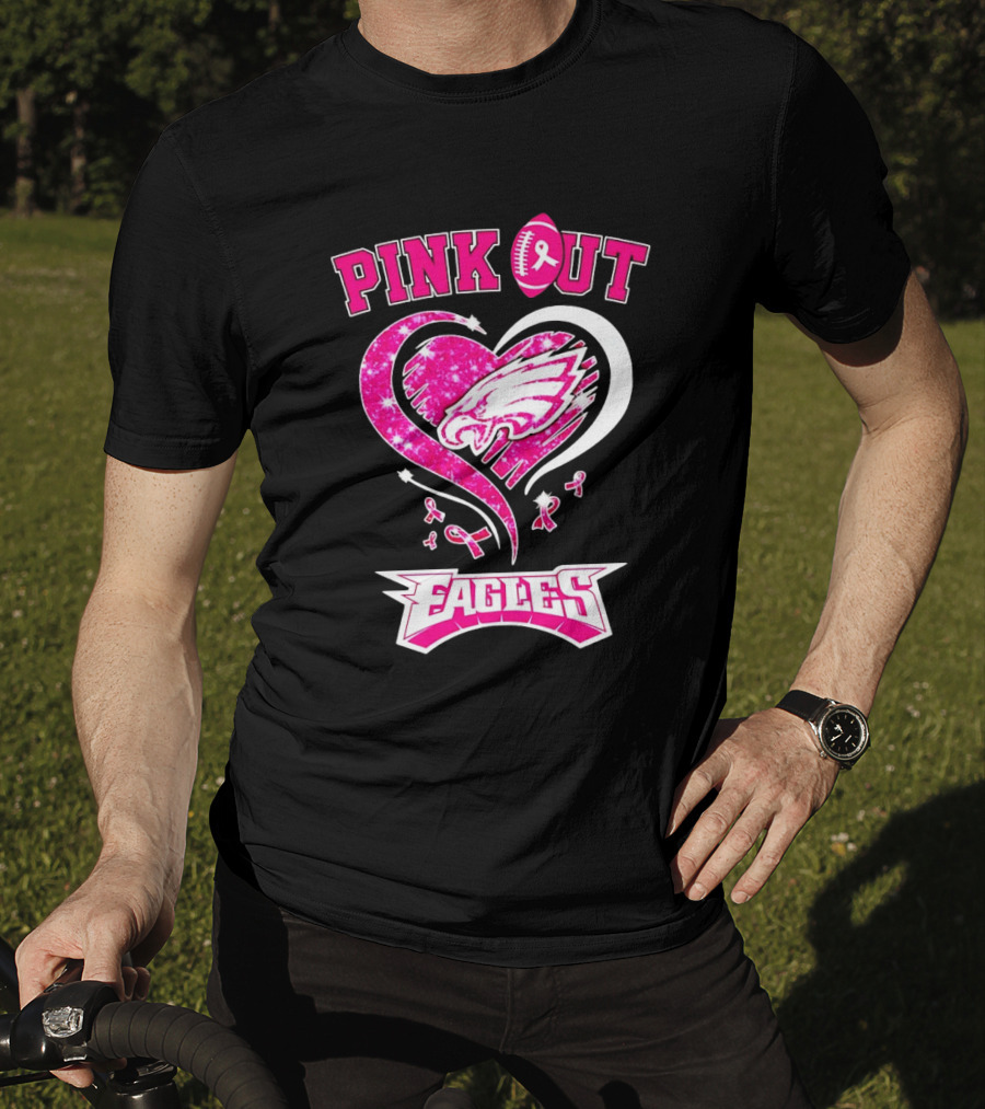 Philadelphia Eagles Pink Out Breast Cancer Awareness Heart T-Shirt