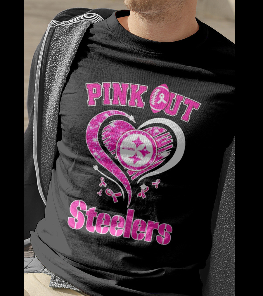 Pink Out Steelers Breast Cancer Heart Diamond T-Shirt