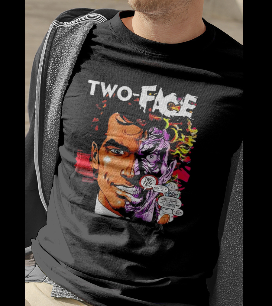 TWO-FACE DC Comics Character Split Face Villain Text Bubble T-Shirt