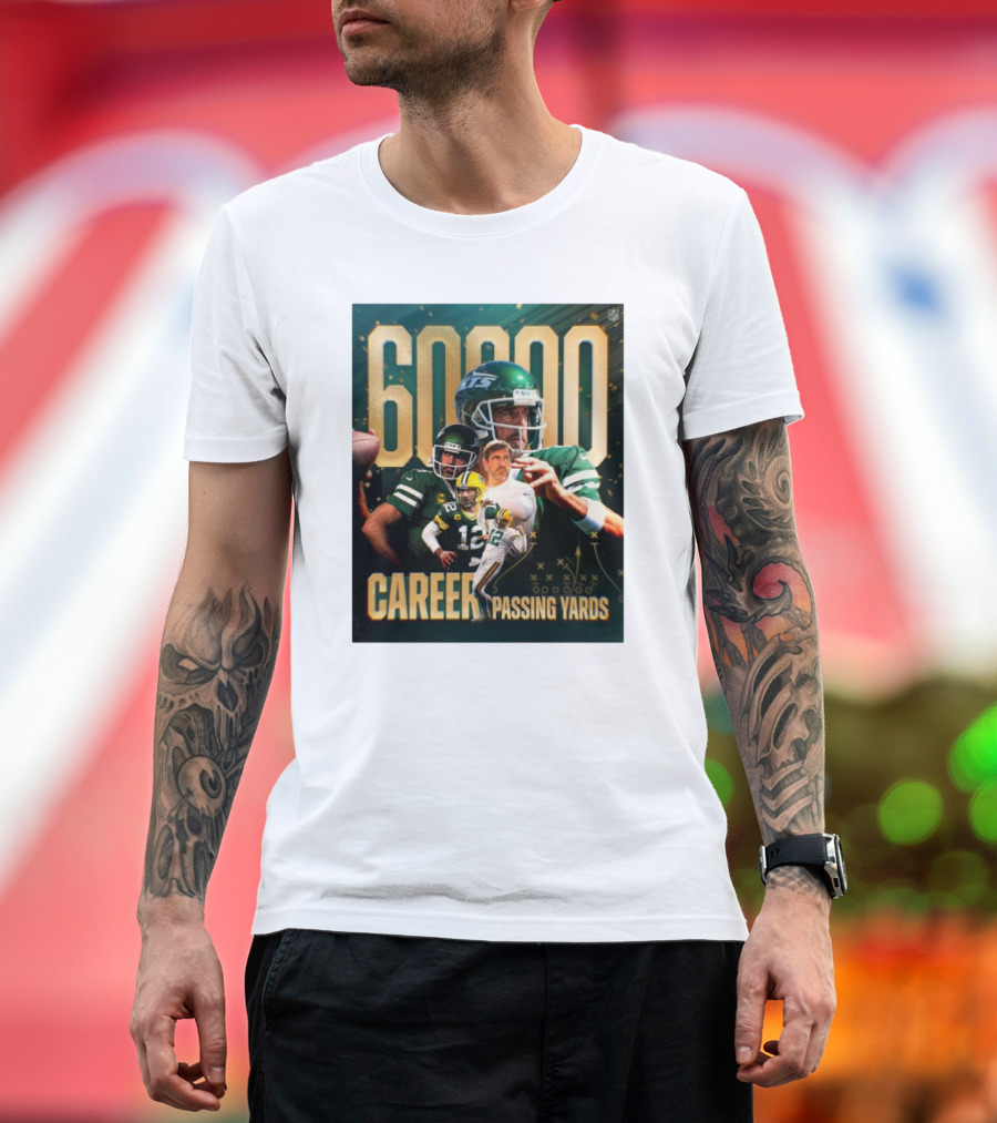 60,000 Career Passing Yards Aaron Rodgers New York Jets NFL Quarterback Achievement T-Shirt