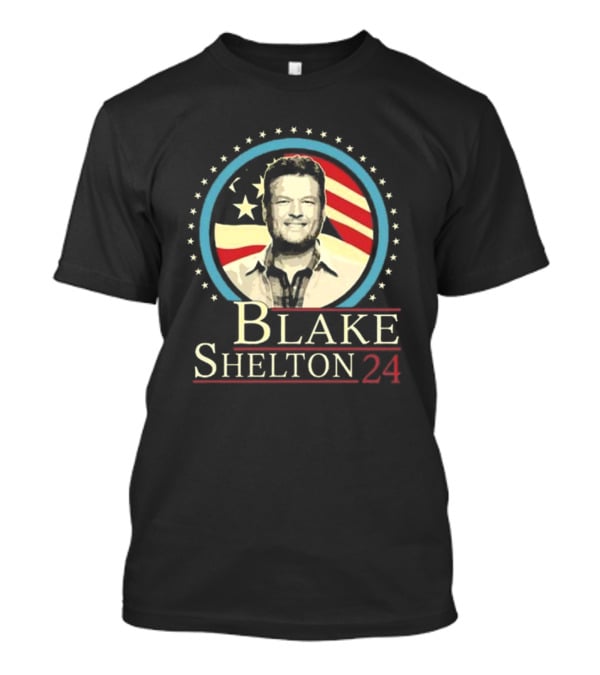 Blake Shelton 24 Portrait With American Flag Background T-Shirt