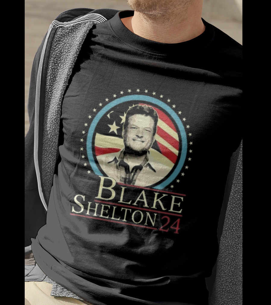 Blake Shelton 24 Portrait With American Flag Background T-Shirt