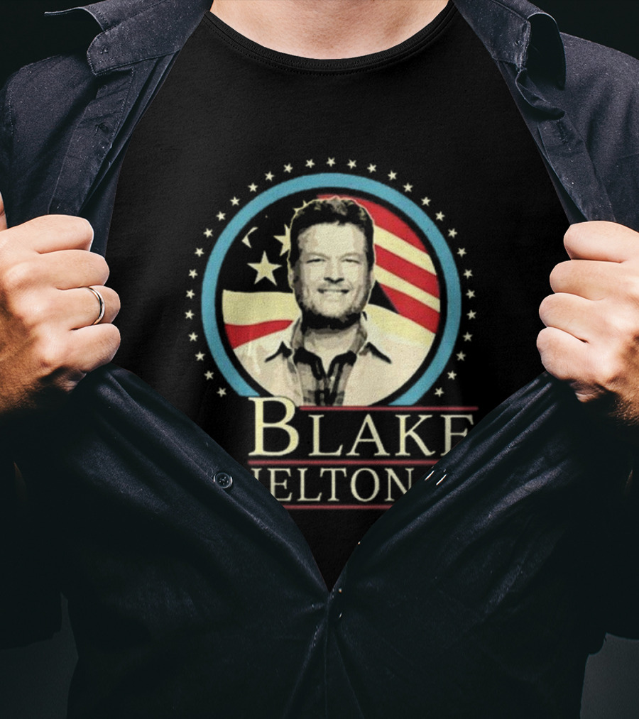 Blake Shelton 24 Portrait With American Flag Background T-Shirt