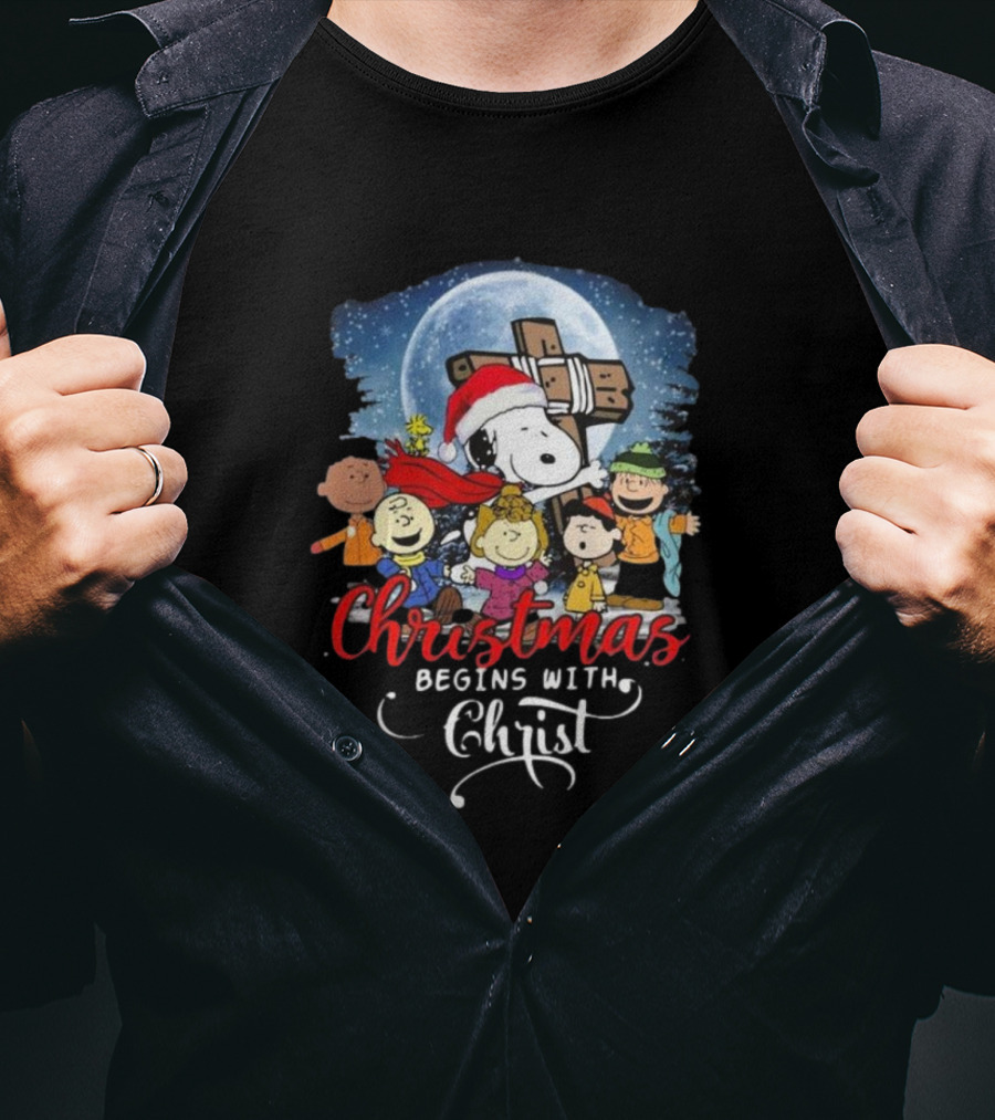 Christmas Begins With Christ Peanuts Characters Snoopy T-Shirt