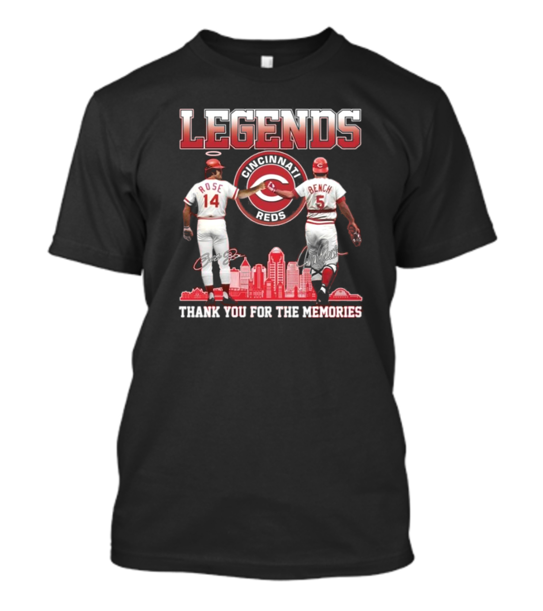 Cincinnati Reds Legends Pete Rose Johnny Bench Thank You For The Memories T-Shirt