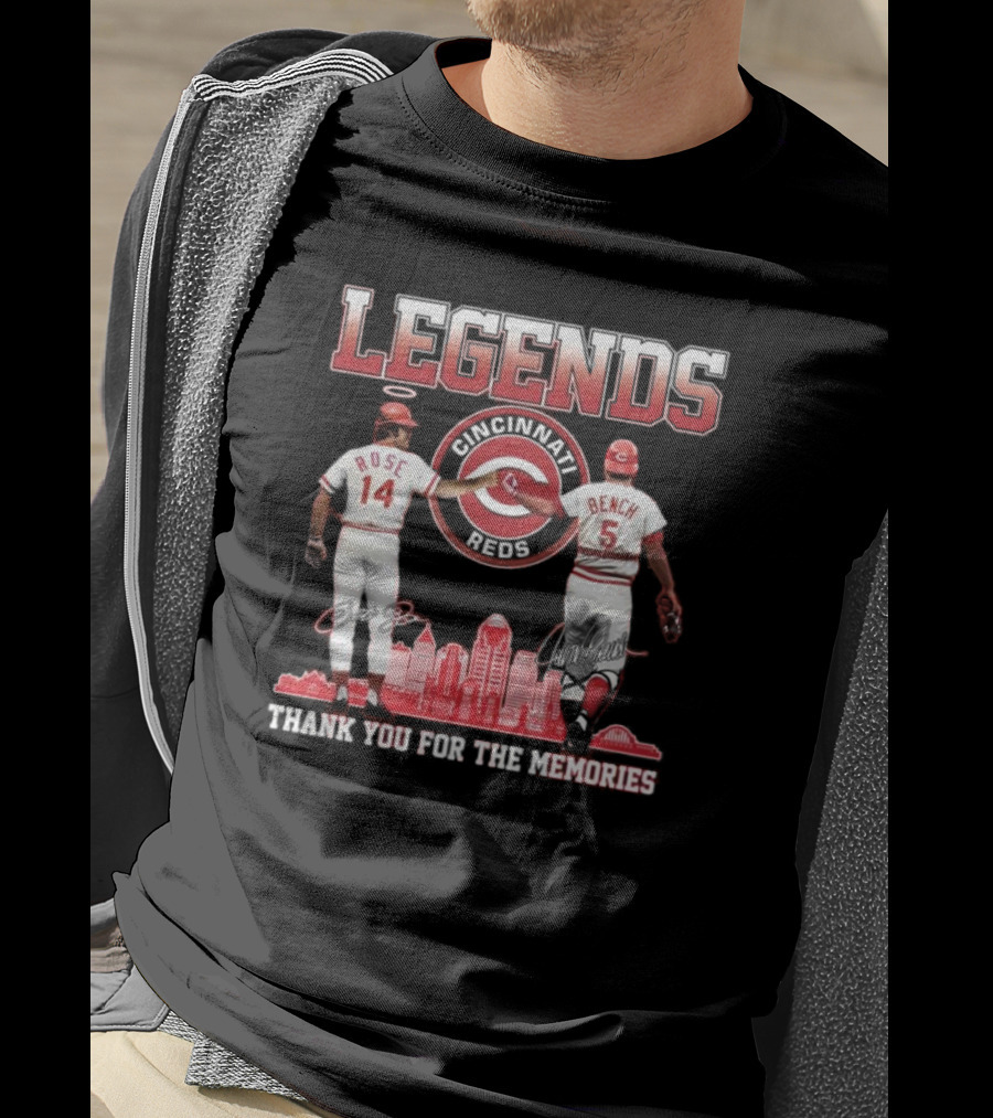 Cincinnati Reds Legends Pete Rose Johnny Bench Thank You For The Memories T-Shirt