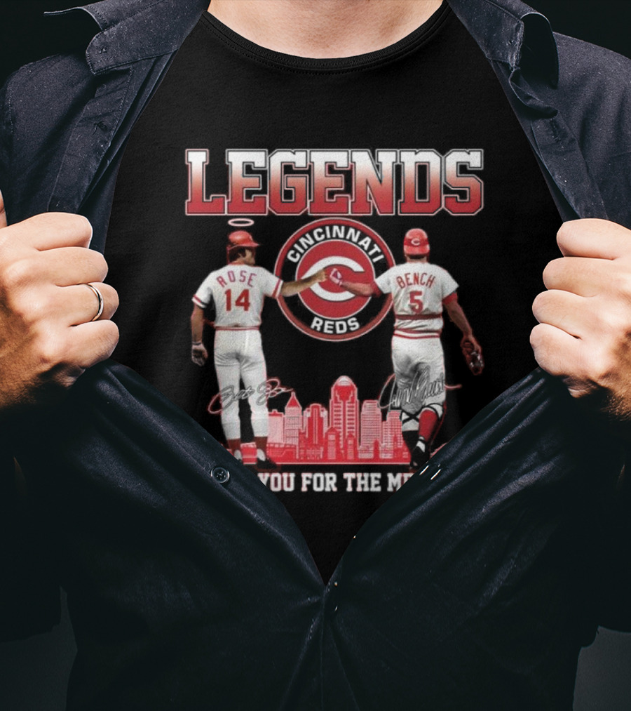 Cincinnati Reds Legends Pete Rose Johnny Bench Thank You For The Memories T-Shirt