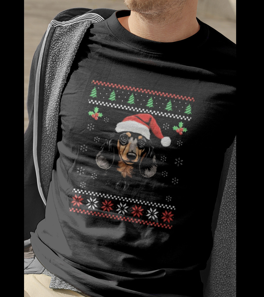 Dachshund Dog Santa Hat Ugly Christmas T-Shirt