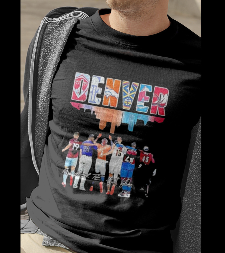 Denver City Skyline Rapids Rockies Broncos Nuggets Avalanche Mammoth Team Spirit T-Shirt