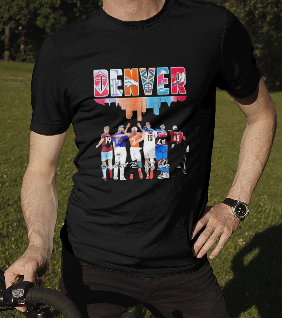 Denver City Skyline Rapids Rockies Broncos Nuggets Avalanche Mammoth Team Spirit T-Shirt